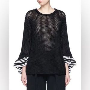 ISTYNY  Black Nautical Ruffled Bell Sleeve Sweater Boho Womens Sz F